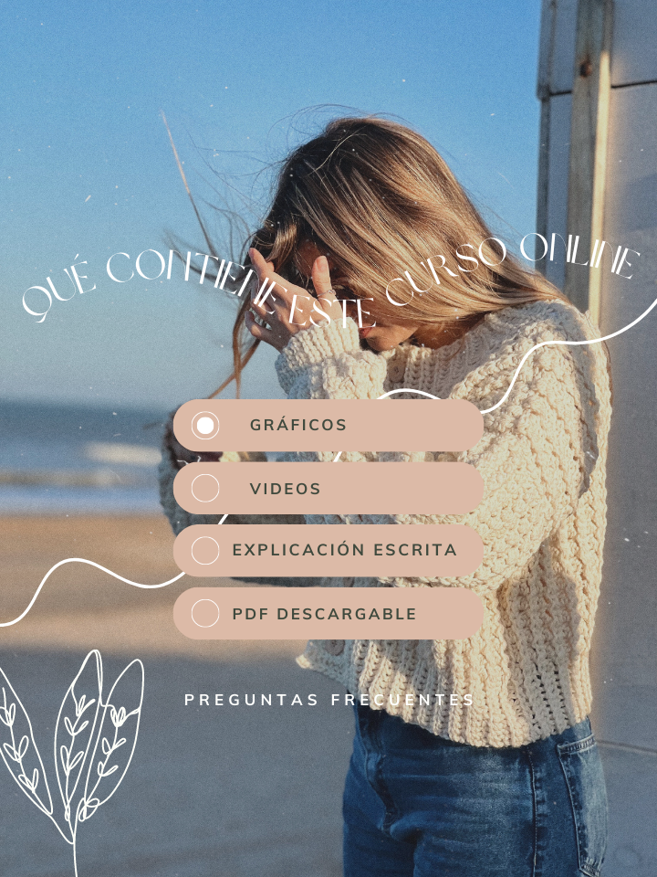 Curso online de crochet- Cómo tejer una prenda básica a crochet lena de textura-  Cárdigan Federica + Patrón Sweater Federica