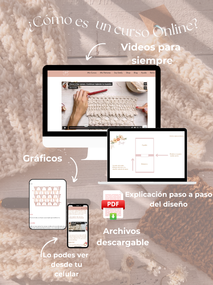 Curso online de crochet- Cómo tejer una prenda básica a crochet lena de textura-  Cárdigan Federica + Patrón Sweater Federica