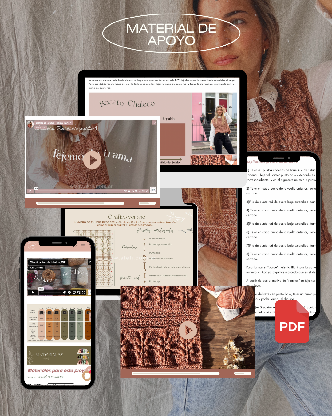 Curso online de crochet - Textura imitación tricot, tejida en crochet y aplicada a un chaleco - Diseño Florecer