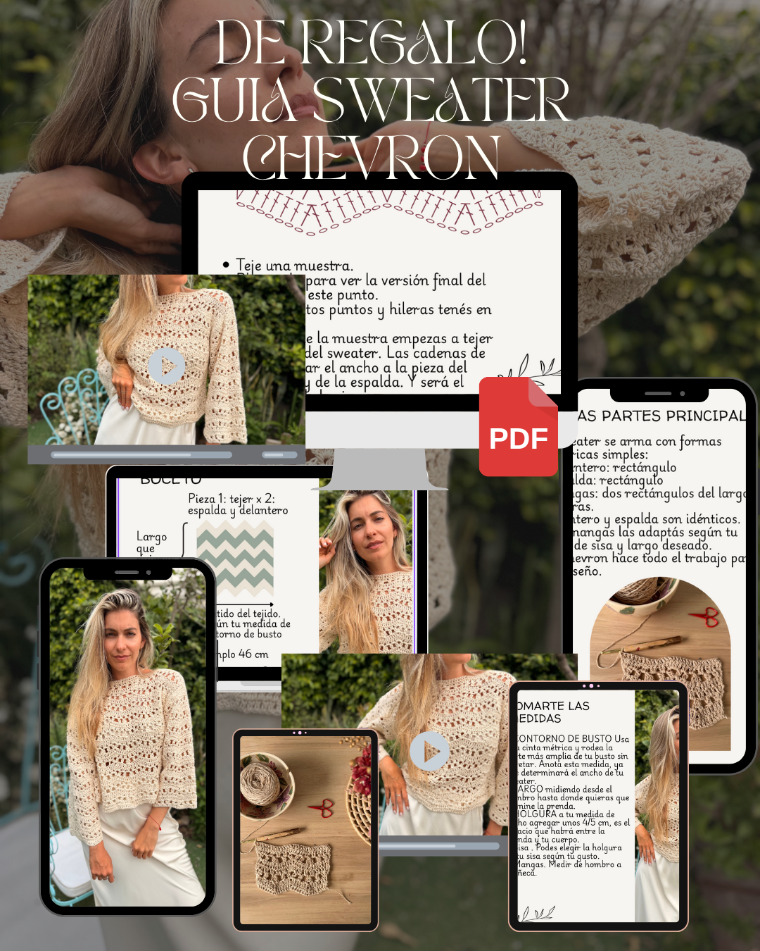 Patrón Pollera pareo Nerja en Set + Bonus de regalo: guia de tejido Sweater Chevron
