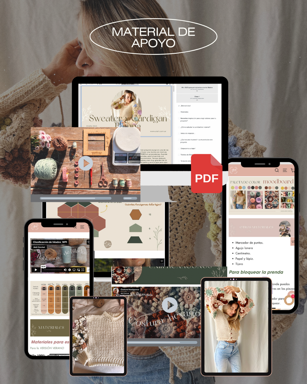 Curso Online de crochet- Cómo tejer mangas con motivos hexagonales? Sweater y Cárdigan Pampa. Versión verano y versión invierno.