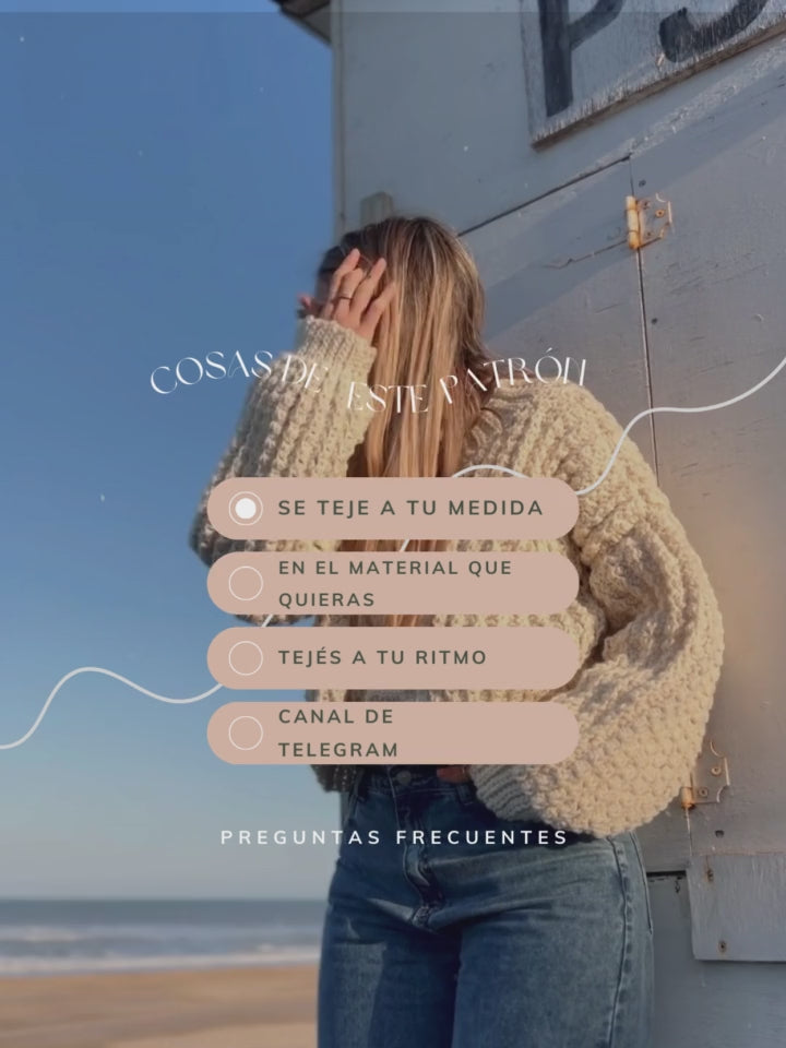 Curso online de crochet- Cómo tejer una prenda básica a crochet lena de textura-  Cárdigan Federica + Patrón Sweater Federica