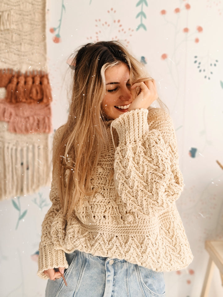 Curso online de crochet- 6 tramas diferentes formando una sola textura, para luego tejer una prenda única: Sweater Jacinto