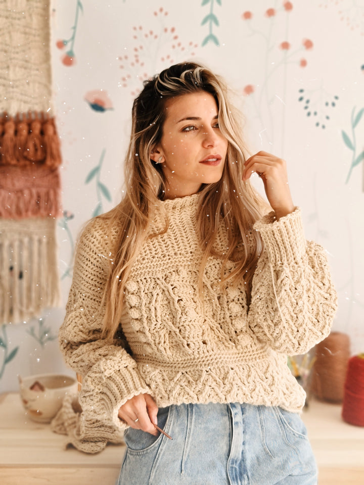 Curso online de crochet- 6 tramas diferentes formando una sola textura, para luego tejer una prenda única: Sweater Jacinto