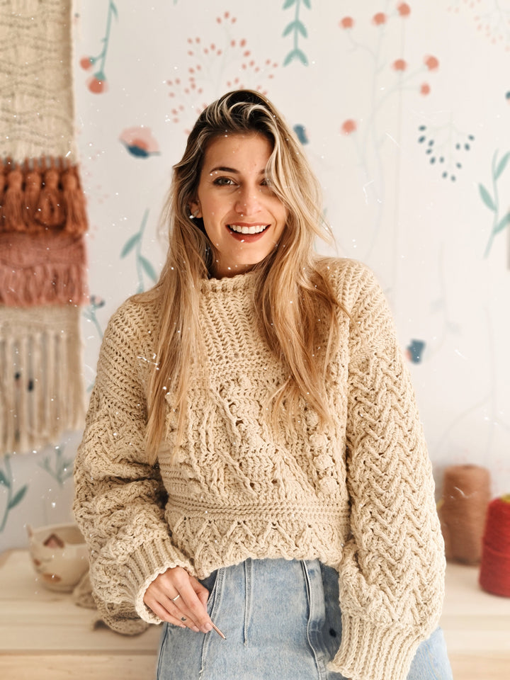 Curso online de crochet- 6 tramas diferentes formando una sola textura, para luego tejer una prenda única: Sweater Jacinto