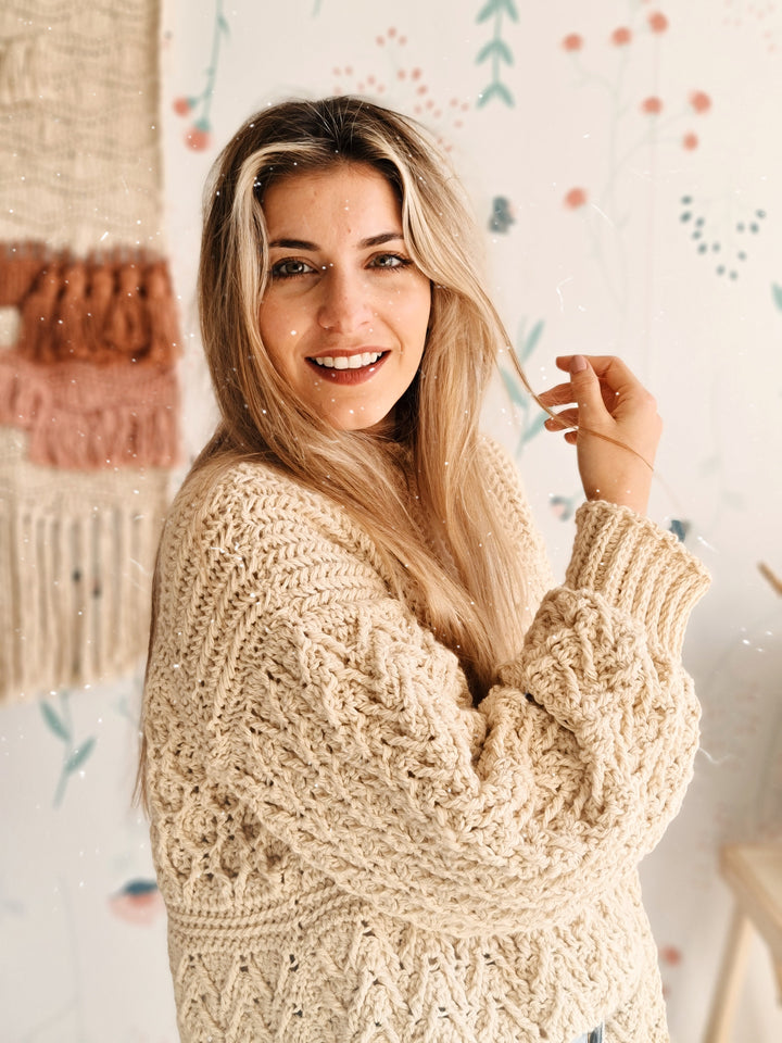 Curso online de crochet- 6 tramas diferentes formando una sola textura, para luego tejer una prenda única: Sweater Jacinto