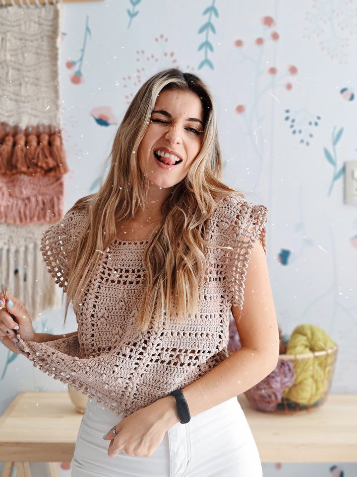 Curso Online de crochet- Como IMITAR la técnica de Grannys Square con la técnica de intarsia. Top y Remera Gardenia.