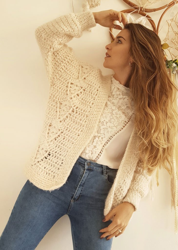 Cárdigan Jazmín + Patrón Bolso Retro