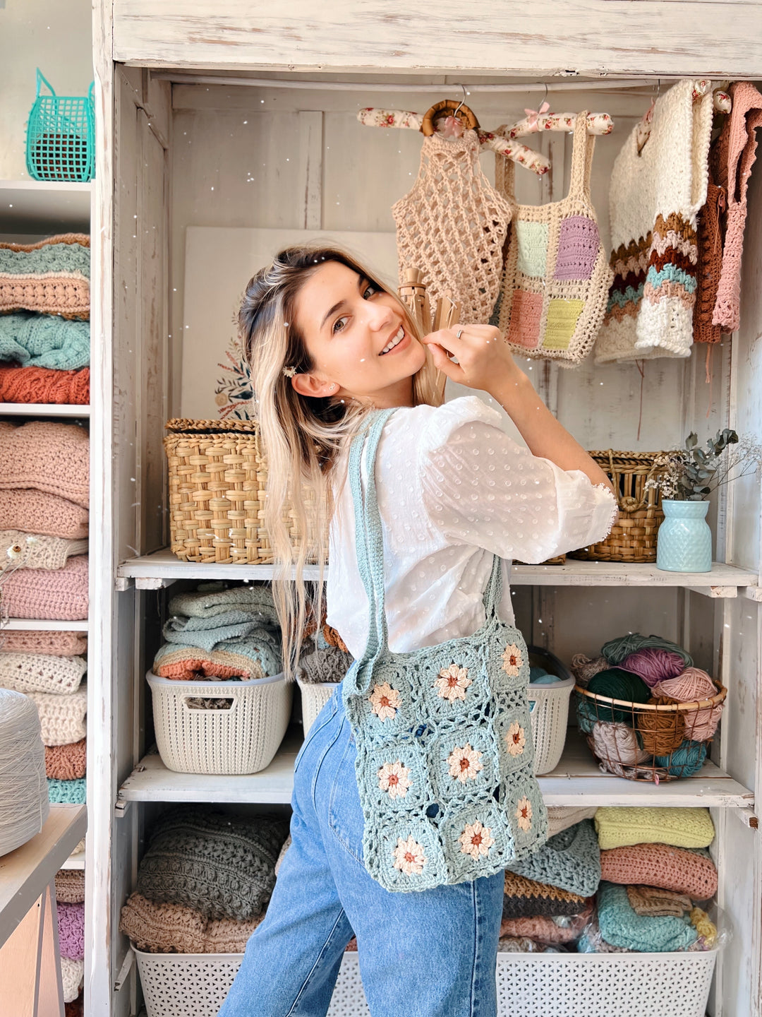 Guía de tejido a crochet- Tejé un bolso usando la técnica de Granny Square-Bolso Margarita