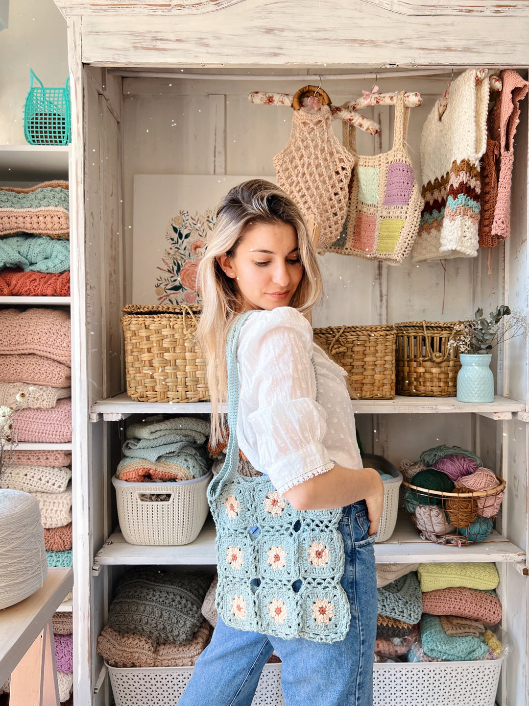 Guía de tejido a crochet- Tejé un bolso usando la técnica de Granny Square-Bolso Margarita