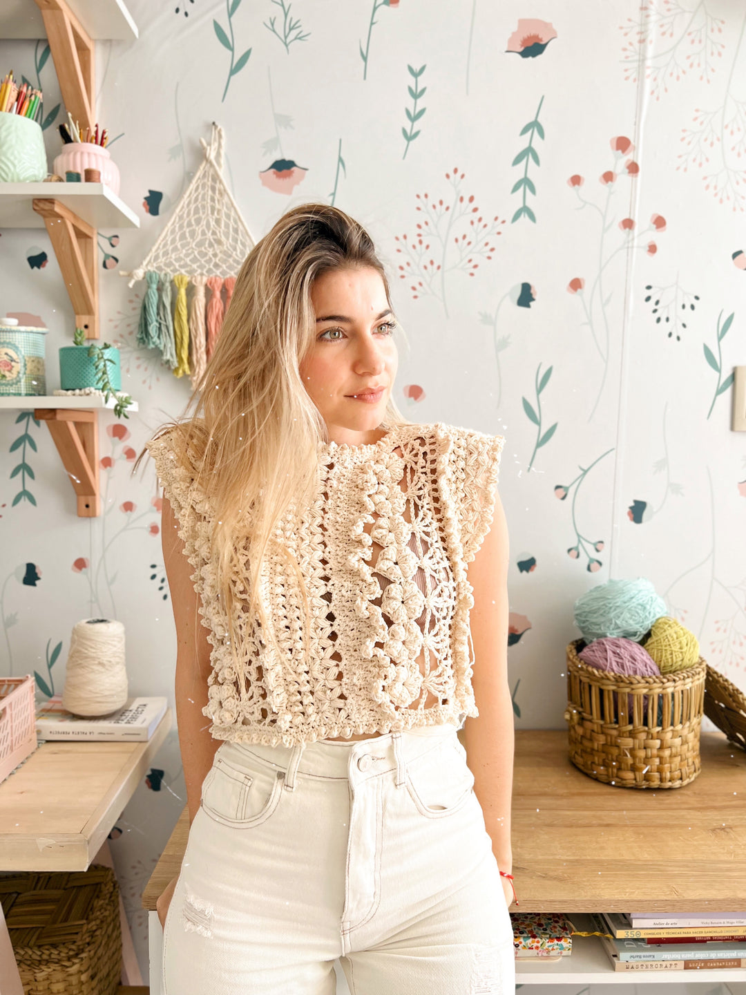 Curso Online de crochet-Texturas tridimensional a crochet- Diseño Top cerezo