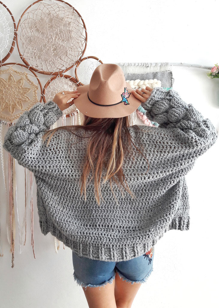 Guía de Tejido a crochet: Cómo tejer un maxicárdigan con mangas llamativas? Diseño Cardigan Burbuja.